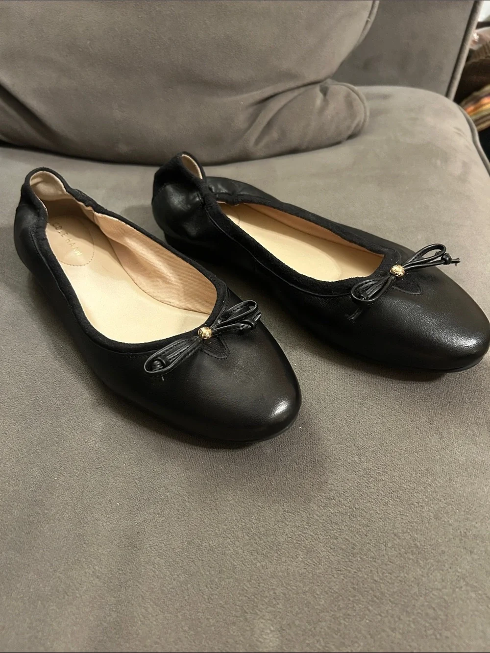 Cole Haan Keira leather ballet flats black with bow accent. Size 8.5 NWOT